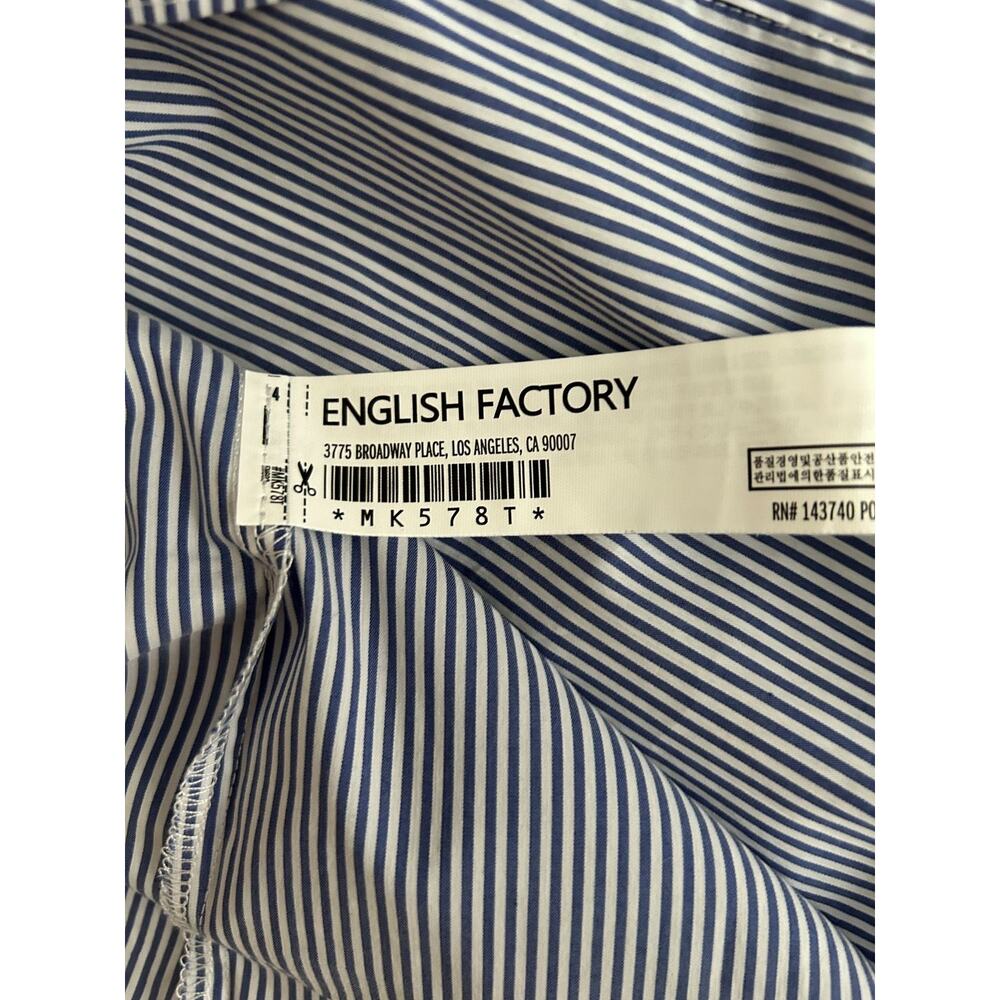 NWT English Factory Blue White Pinstripe Long Sleeve Button Up Shirt Fringe -XS - Picture 5 of 10